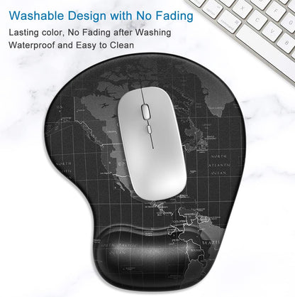Ergonomic Mouse Pad with Gel Wrist Support Small Wrist Rest Smooth Surface Non-Slip PU Base Comfortable Office Supplies Pain Relief, 8.7 X 7.2 Inches, Map