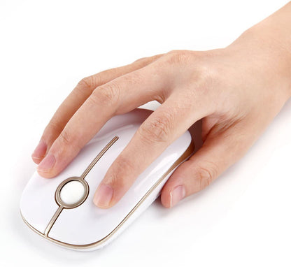 Wireless Mouse, 2.4G Slim Portable Computer Laptop Mouse with Nano Receiver Quiet Silent Optical Mice for Notebook, PC, Laptop, Computer-White and Gold