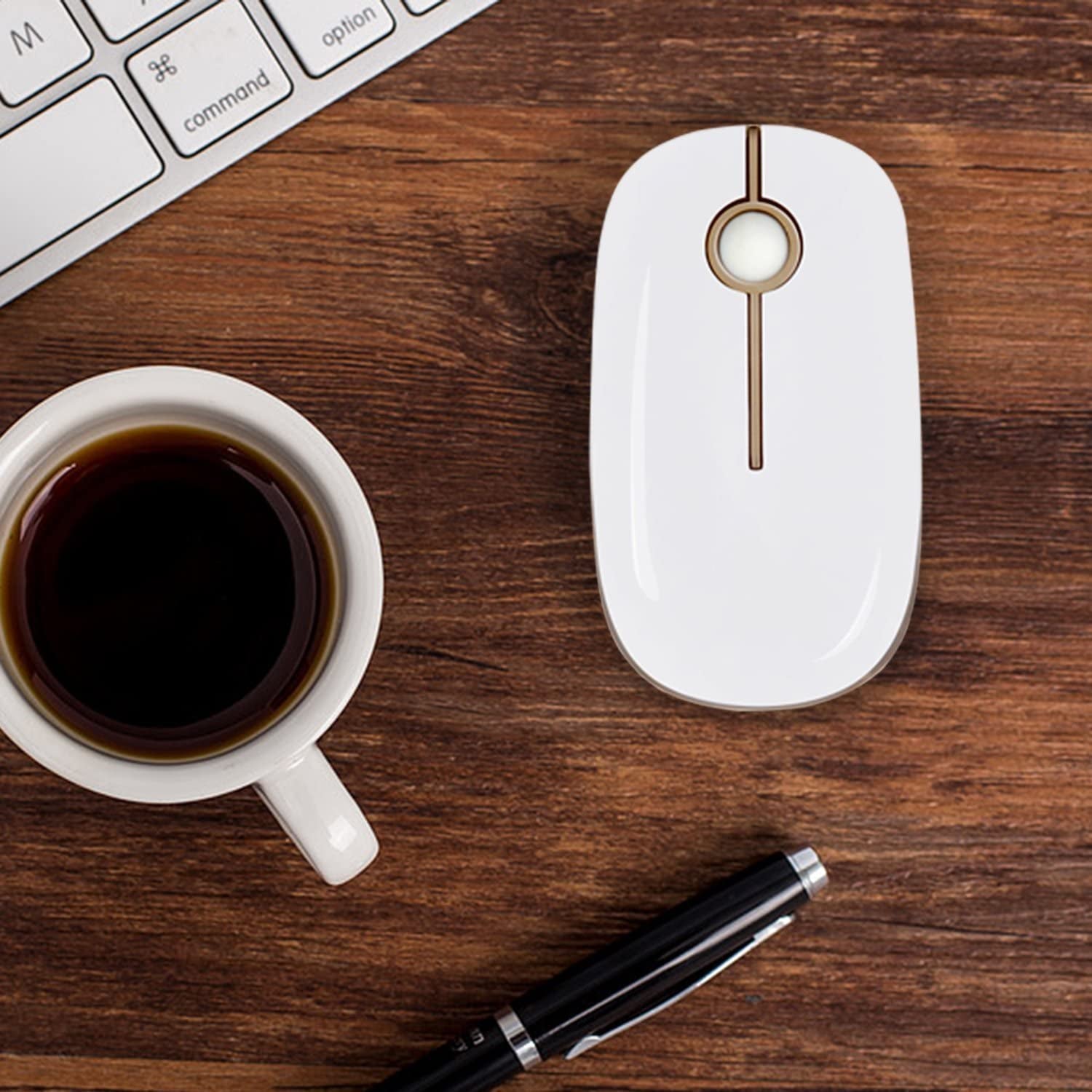 Wireless Mouse, 2.4G Slim Portable Computer Laptop Mouse with Nano Receiver Quiet Silent Optical Mice for Notebook, PC, Laptop, Computer-White and Gold